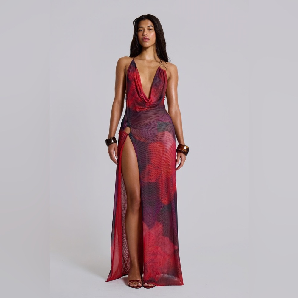 Jaded London Red and Black Maxi Dress
